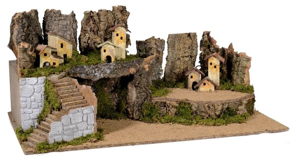 Presepe con Case e Luci in Legno 78x40x45cm