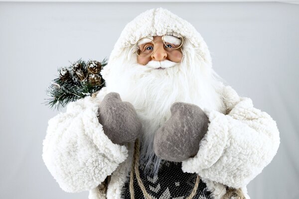 Pupazzo Babbo Natale Luminoso 12 Led in Stoffa H80 cm Soriani Bianco