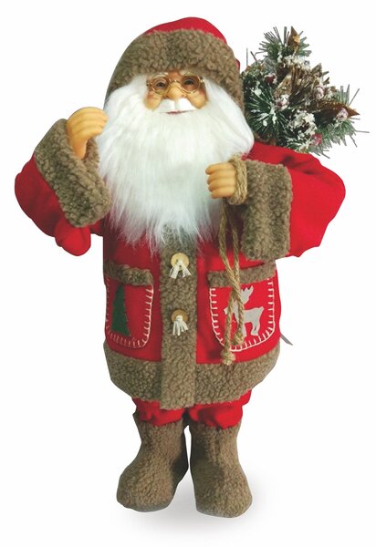 Pupazzo Babbo Natale Luminoso con Aghi di Pino 9 Led in Stoffa H62 cm Soriani Rosso