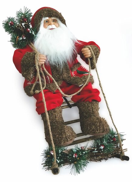 Pupazzo Babbo Natale Luminoso con Slitta 6 Led in Stoffa H60 cm Soriani Rosso