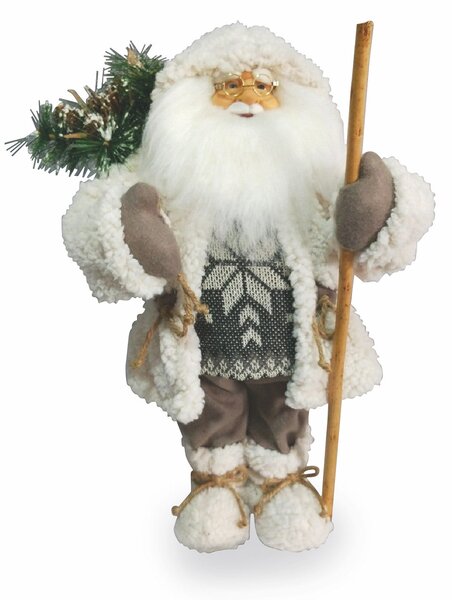 Pupazzo Babbo Natale Luminoso con Aghi di Pino 6 Led in Stoffa H46 cm Soriani Bianco