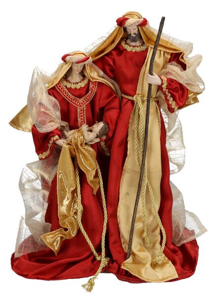 Natività 3 Personaggi H44 cm in Tessuto Rosso e Oro