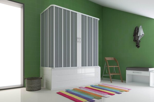 Sopravasca 3 Lati 70x170x70 cm 2 Ante a Soffietto in PVC Apertura Centrale H150 cm Dorini Bianco