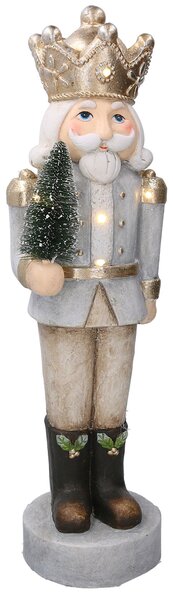 Soldatino Schiaccianoci in Resina 17x17xh63 cm con LED Decorazione Grigio