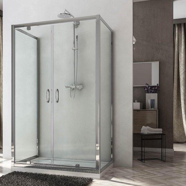 Box Doccia 3 Lati 2 Ante Battenti In Cristallo Trasparente 6mm H185 Fosterberg Koge Trio 70x80xH185 cm