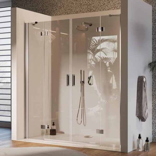 Porta Doccia 2 Ante Battenti in Cristallo Trasparente 6mm H190 Fosterberg Herning 140 cm