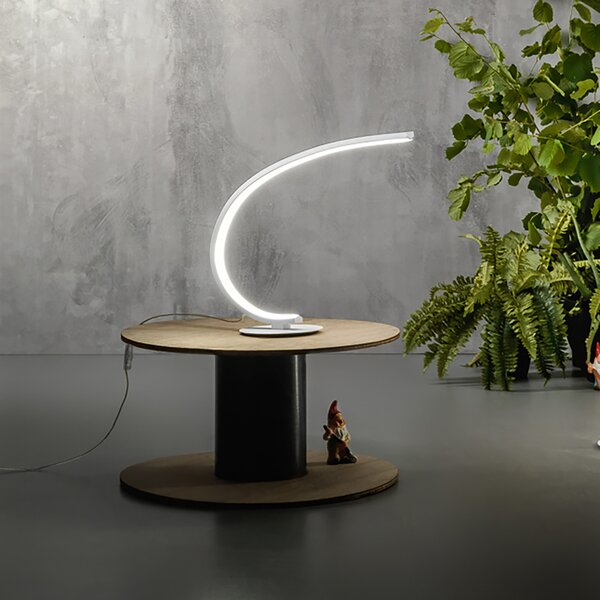 Lampada da tavolo IOLE L - Struttura in alluminio bianco opale, LED 12W 600lm 3000K, Dimmerabile Push integrato - Design Minimalista Gealuce