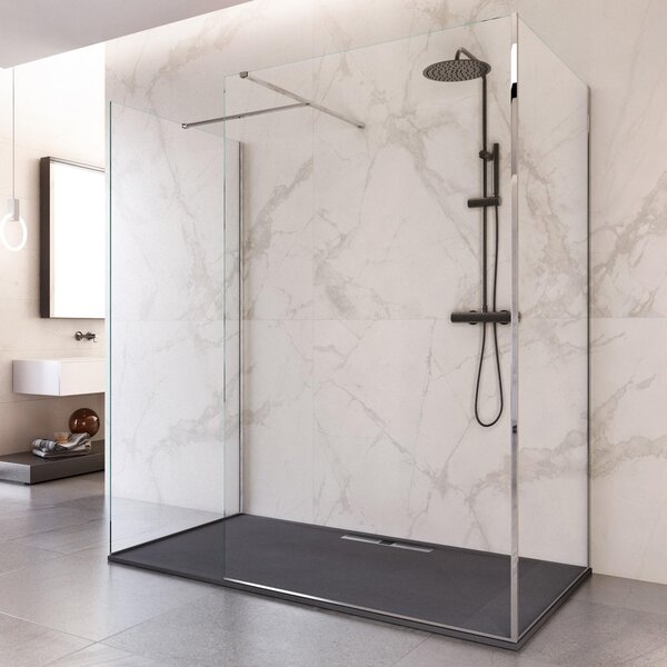 Box Doccia Parete Walk-In 70x70x70 cm 3 Lati in Cristallo Trasparente 8 mm H195 Bonussi Three