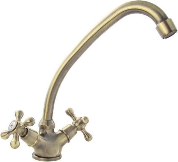 Rubinetto da cucina ROUSSEAU Beverly, bronzo anticato, bocca girevole, corpo in ottone, cartuccia Vetroceramica 1/4 di giro, tubi flessibili in acciaio inox F 3/8
