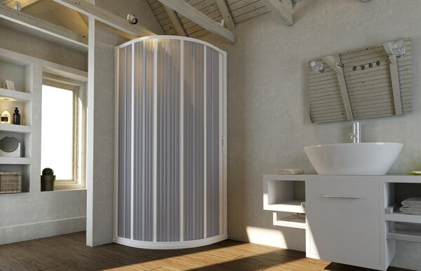 Box Doccia Semicircolare 1 Anta a Soffietto in PVC Apertura Laterale H185 cm Dorini Bianco 90x90 cm