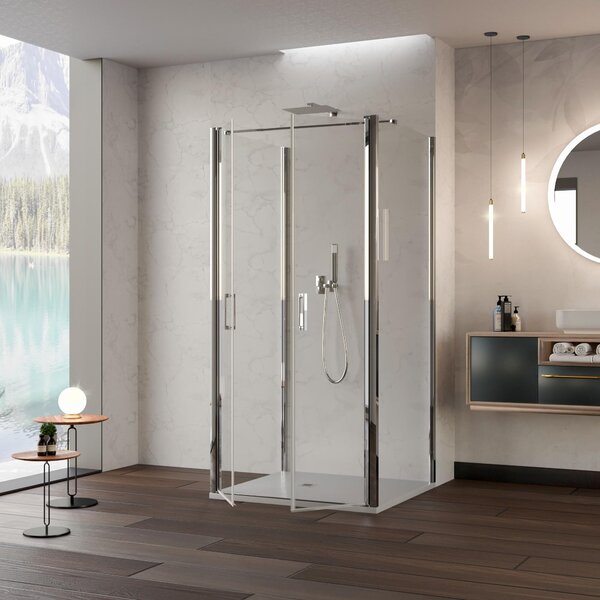 Box Doccia 3 Lati 70x70x70 cm 2 Ante Saloon in Cristallo Trasparente 6mm H195 Bonussi Marty