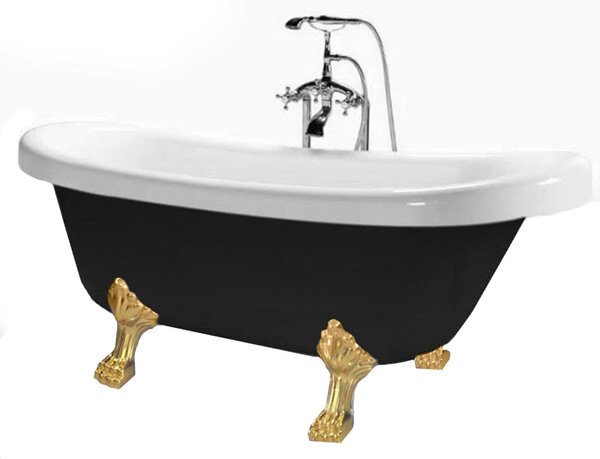 Vasca da Bagno Tradizionale Ellittica 170X80 cm Piedi Dorati Carnelli Margherita Nera