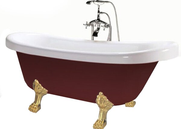 Vasca da Bagno Tradizionale Ellittica 170X80 cm Piedi Dorati Carnelli Margherita Bordfeaux