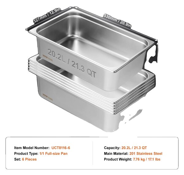 Piatti da buffet in acciaio inox, Capacità 6 pezzi, Design profondo, Materiale resistente, 6 pezzi da 6 pollici
