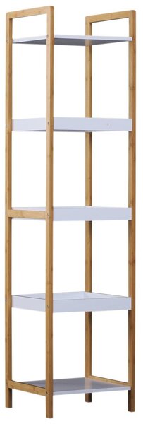 Scaffale Portaoggetti a 5 Ripiani in Bambù e MDF Bianco e Legno Naturale 32x30x130 cm
