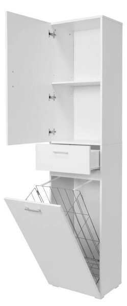 Armadio 1 Anta con Cassetto e Cestello 45x32x195 cm in MDF Bianco
