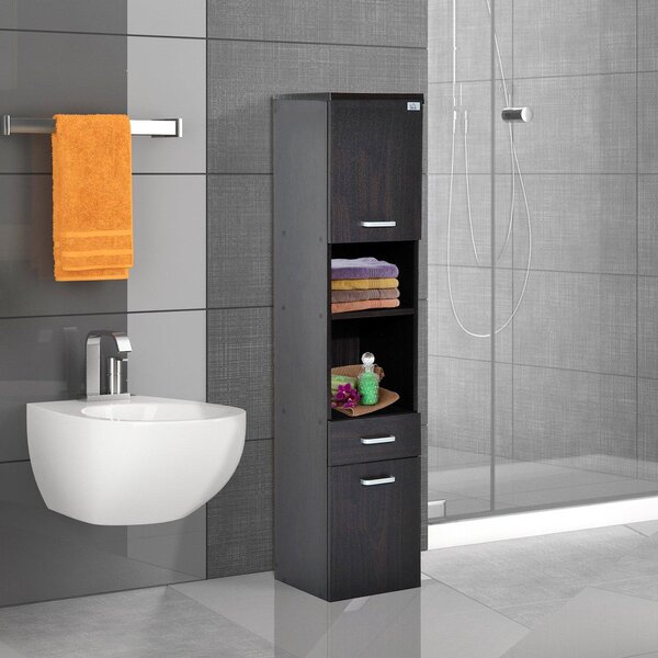 Mobile a Colonna da Bagno in Legno Marrone scuro 30x29x135 cm