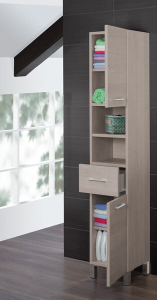 Mobile da Bagno Colonna Porta Asciugamani 33Cm Rovere Chiaro