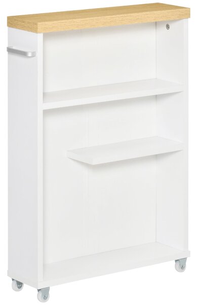 Mobiletto a Colonna da Bagno Portaoggetti 50x13x67,5 cm con Ruote in Legno Bianco