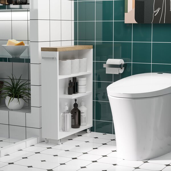 Mobiletto a Colonna da Bagno Portaoggetti 50x13x67,5 cm con Ruote in Legno Bianco
