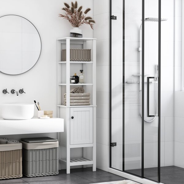 Mobile Alto da Bagno 1 Anta 4 Ripiani 40x35x164 cm in Truciolare Bianco