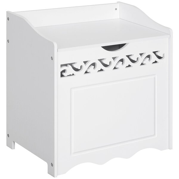 Mobiletto Bagno Portabiancheria in Legno 55x34x58 cm Floreale Bianco