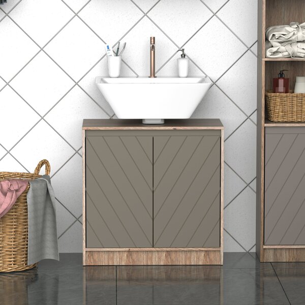 Mobile Sottolavello da Bagno 2 Ante 60x30x60 cm Grigio e Rovere