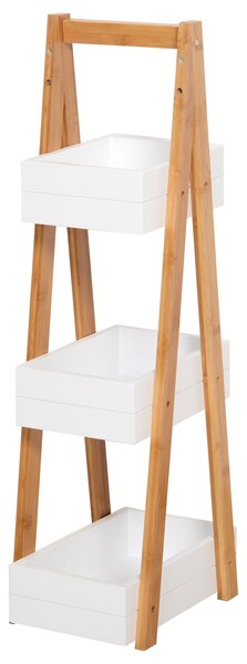 Mobiletto da Bagno 3 Ripiani 21x30x81 cm in MDF Bianco e Bambù