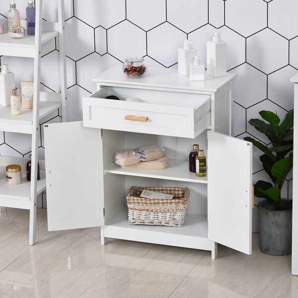 Mobiletto Bagno 1 Cassetto e Armadietto 2 Ante 59x29x80 cm in MDF Bianco