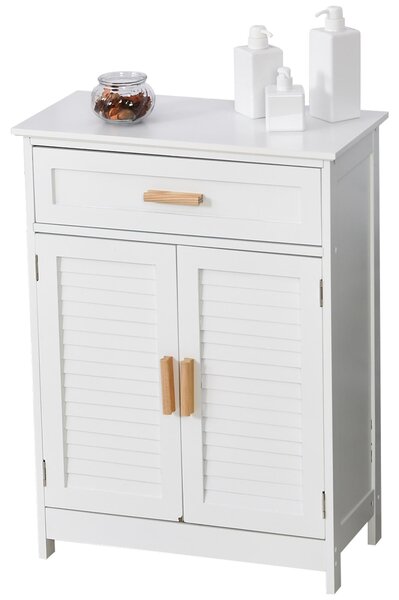 Mobiletto Bagno 1 Cassetto e Armadietto 2 Ante 59x29x80 cm in MDF Bianco