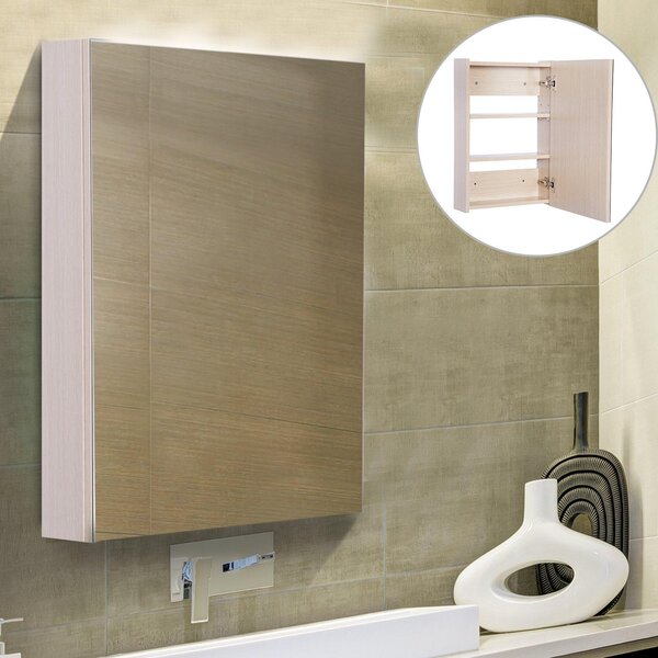 Specchio Armadietto da Bagno Pensile 3 Ripiani Interni in Legno Rovere 40x60x13,5 cm