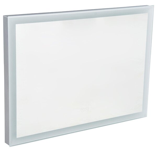 Specchio con Lampada Led e Antiappannamento in Alluminio Cromato Argento 80x60 cm