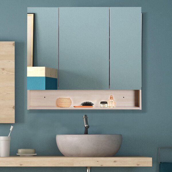 Specchio Armadietto da Bagno Pensile 3 Ante in Legno 90x13.5x80 cm