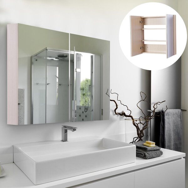 Specchiera da Bagno 2 ante e 3 Ripiani in Legno Rovere 63x60x13.5 cm