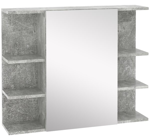 Specchiera Bagno a Parete 80x19,8x64cm con Anta e Mensole Laterali Grigio