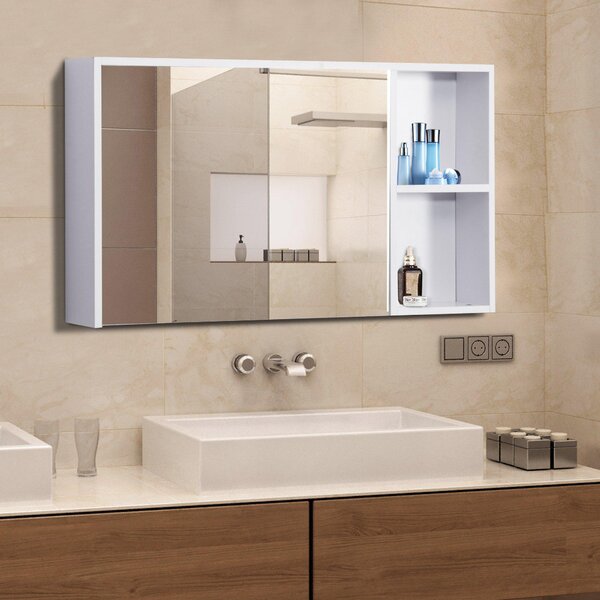 Specchio Armadietto da Bagno Pensile Bianco 90x50x12 cm