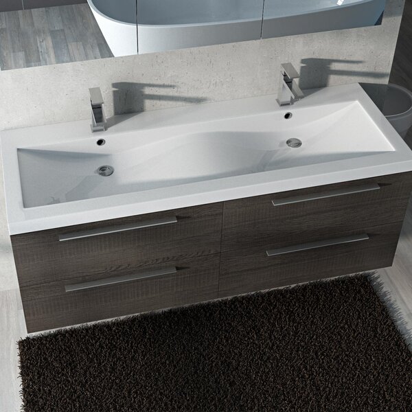Lavabo da Bagno Doppio Acrilico Bianco 144cm Fosterberg Porto 5