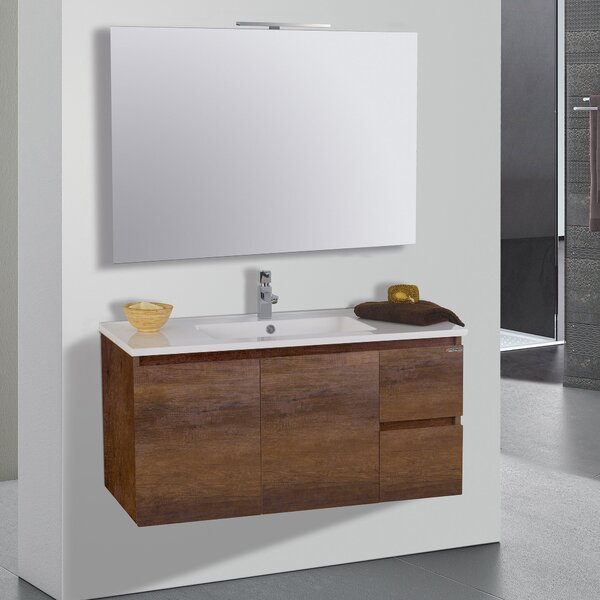 Mobile da Bagno Sospeso 100cm Mazzoni Maiorca Light 2+2 Noce Scuro Frassinato