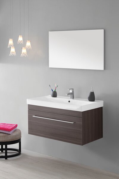 Mobile da Bagno Sospeso Marrone Composizione in Mdf 90Cm