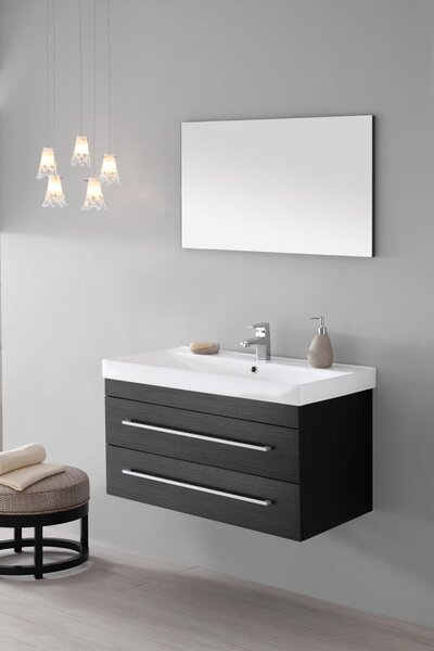 Mobile da Bagno Sospeso Grigio con Doppio Cassetto Composizione 90Cm