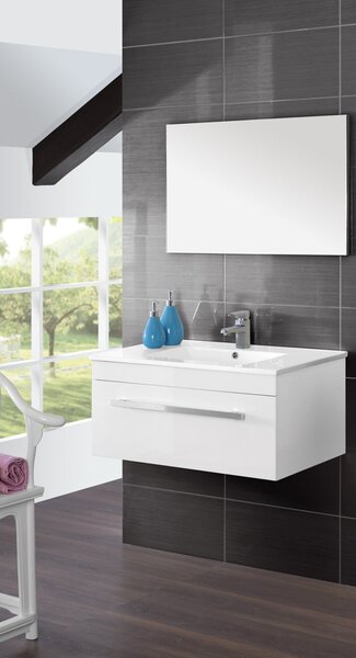 Mobile da Bagno Sospeso Bianco Composizione in Mdf 80Cm