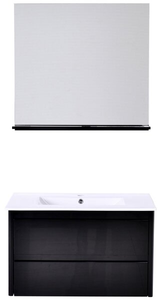 Mobile Bagno Sospeso 80 cm a 2 Cassetti con Specchio e Lavabo Goteborg Nero
