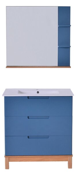 Mobile Bagno 80 cm con Lavabo e Specchio in MDF Holland Blu