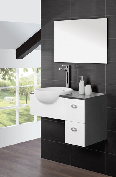 Mobile da Bagno Sospeso Grigio e Bianco Composizione 80Cm