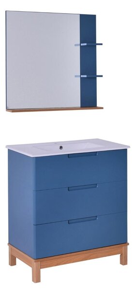 Mobile Bagno 80 cm con Lavabo e Specchio in MDF Holland Blu