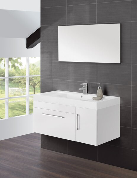 Mobile da Bagno Sospeso Laccato Bianco Composizione 100Cm