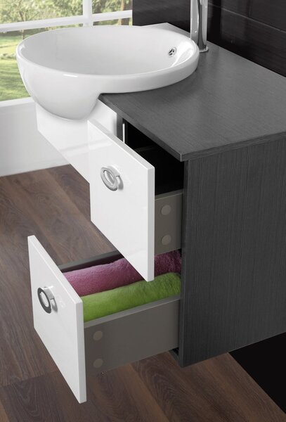 Mobile da Bagno Sospeso Grigio e Bianco Composizione 80Cm