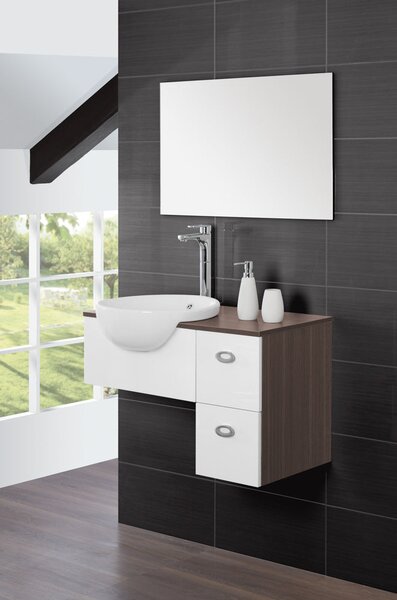 Mobile da Bagno Sospeso Marrone e Bianco Composizione 80Cm