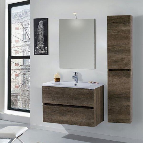 Mobile da Bagno Sospeso con Colonna Mazzoni Maiorca Light Grigio Frassinato P18x70 cm
