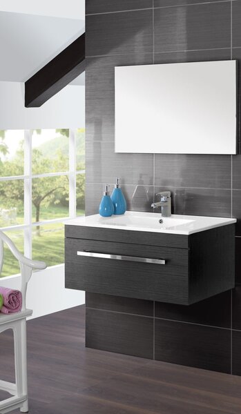 Mobile da Bagno Sospeso Nero Carta Composizione in Mdf 80Cm